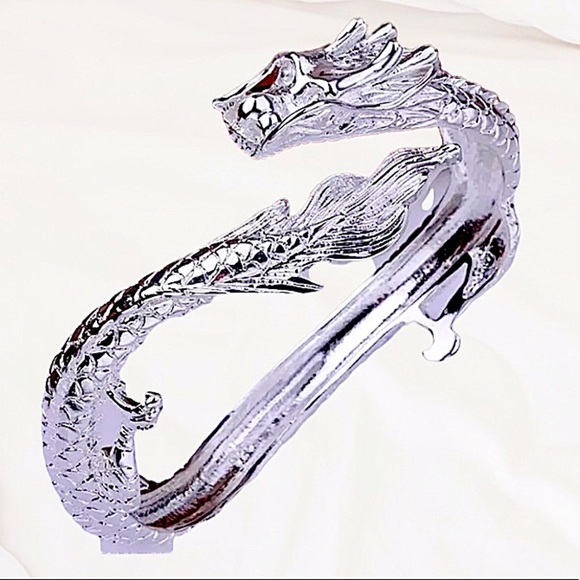 Sterling Silver Dragon Bangle Bracelet Unisex Viking Norse - Picture 4 of 6